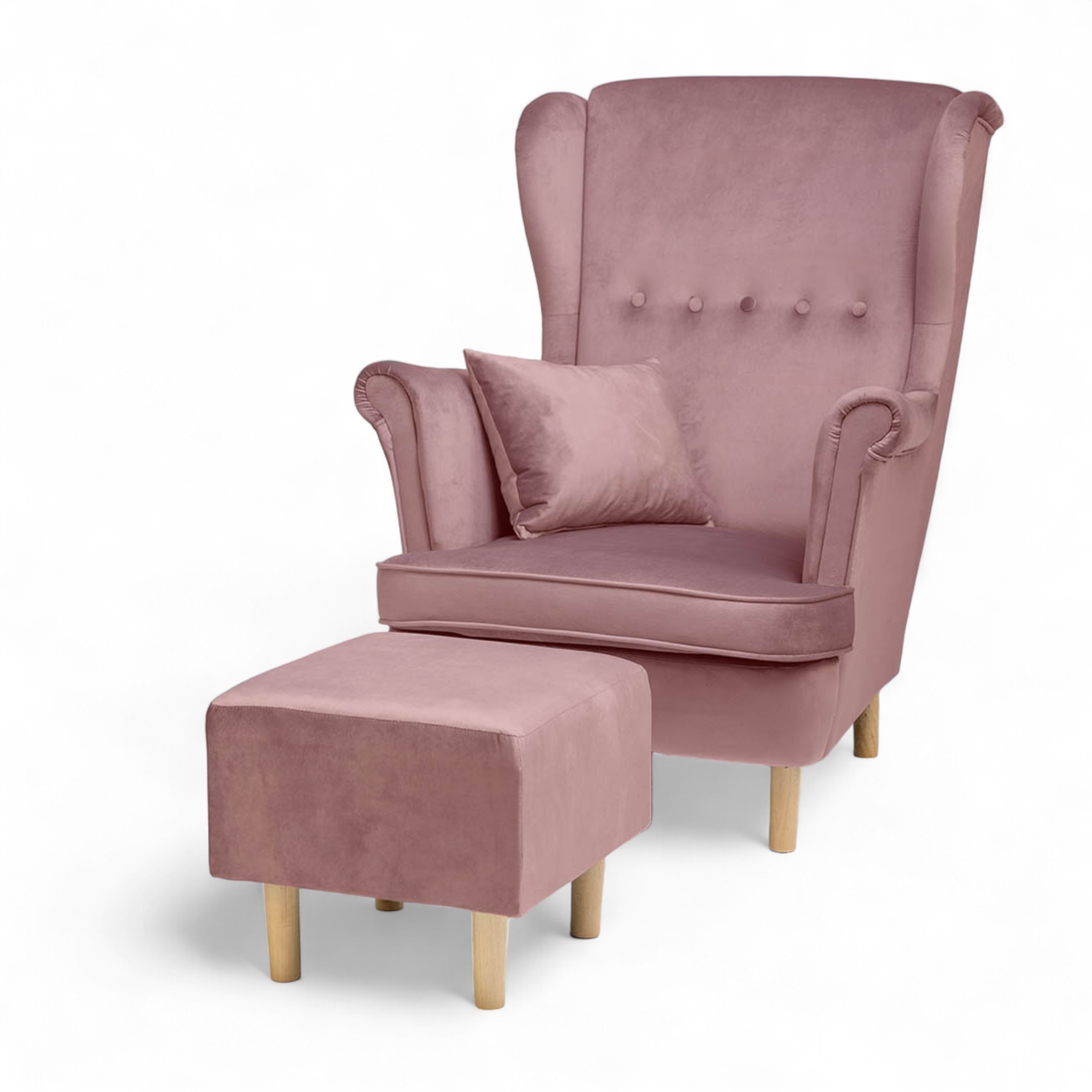 FOTEL USZAK DO SALONU Z PODNÓŻKIEM PODUSZKA RÓŻOWY