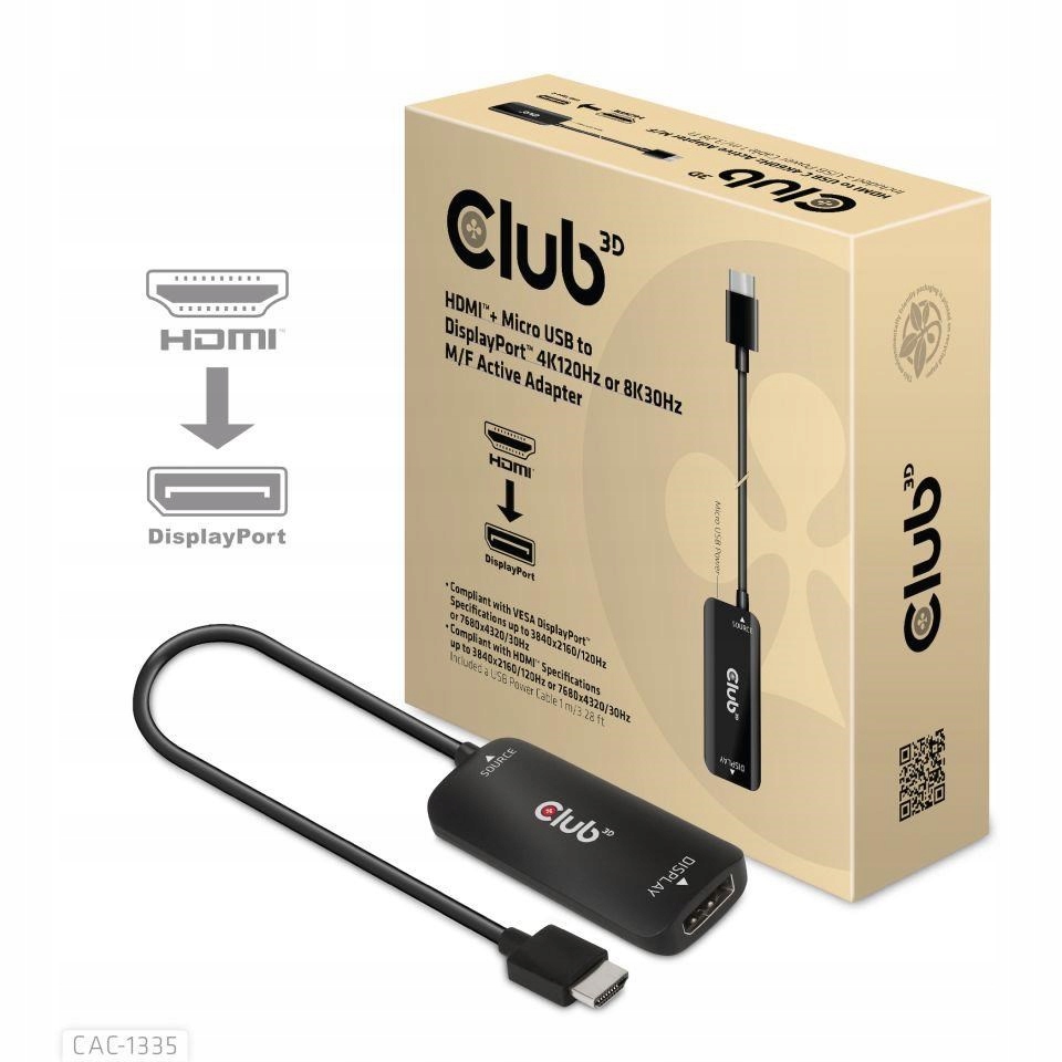 Club3D Adaptér Hdmi Micro Usb na DisplayPort 4K120Hz/ 8K30Hz, Active…