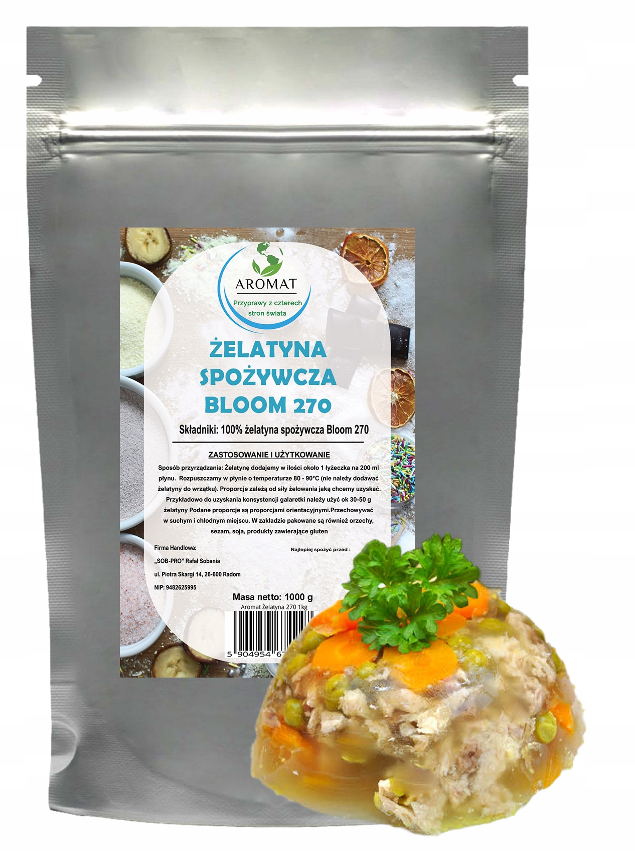 Želatina potravinářská 1 kg Bloom 270, vepřová na klouby, kosti, přírodní