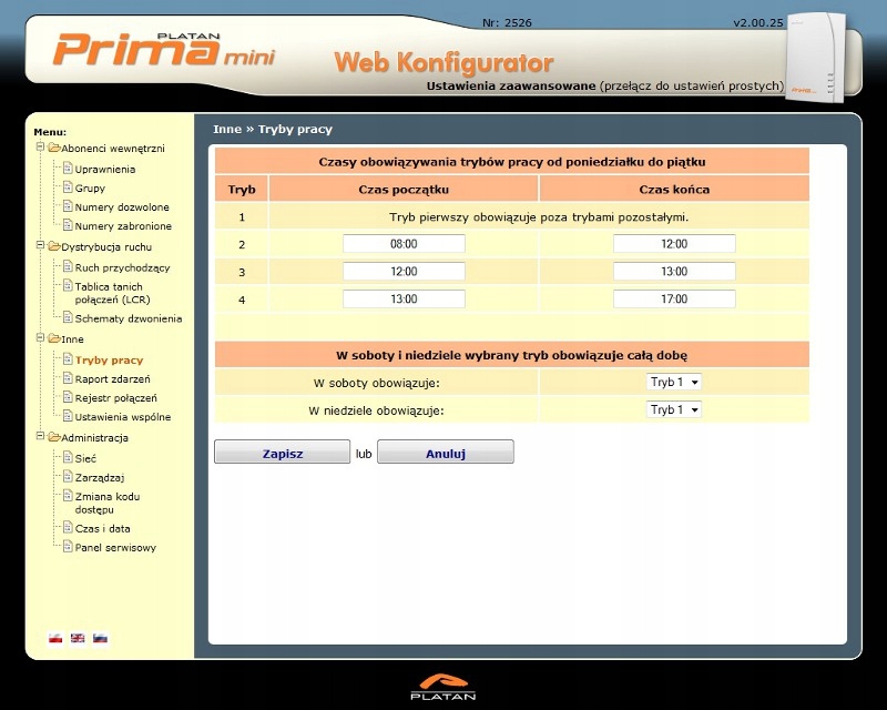 Centrala Telefoniczna Platan Prima mini 2/8 Model Prima