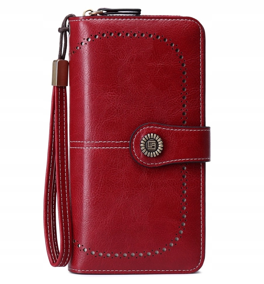 Zielony elegancki skórzany portfel damski skóra system RFID pasek na rękę Marka bez marki