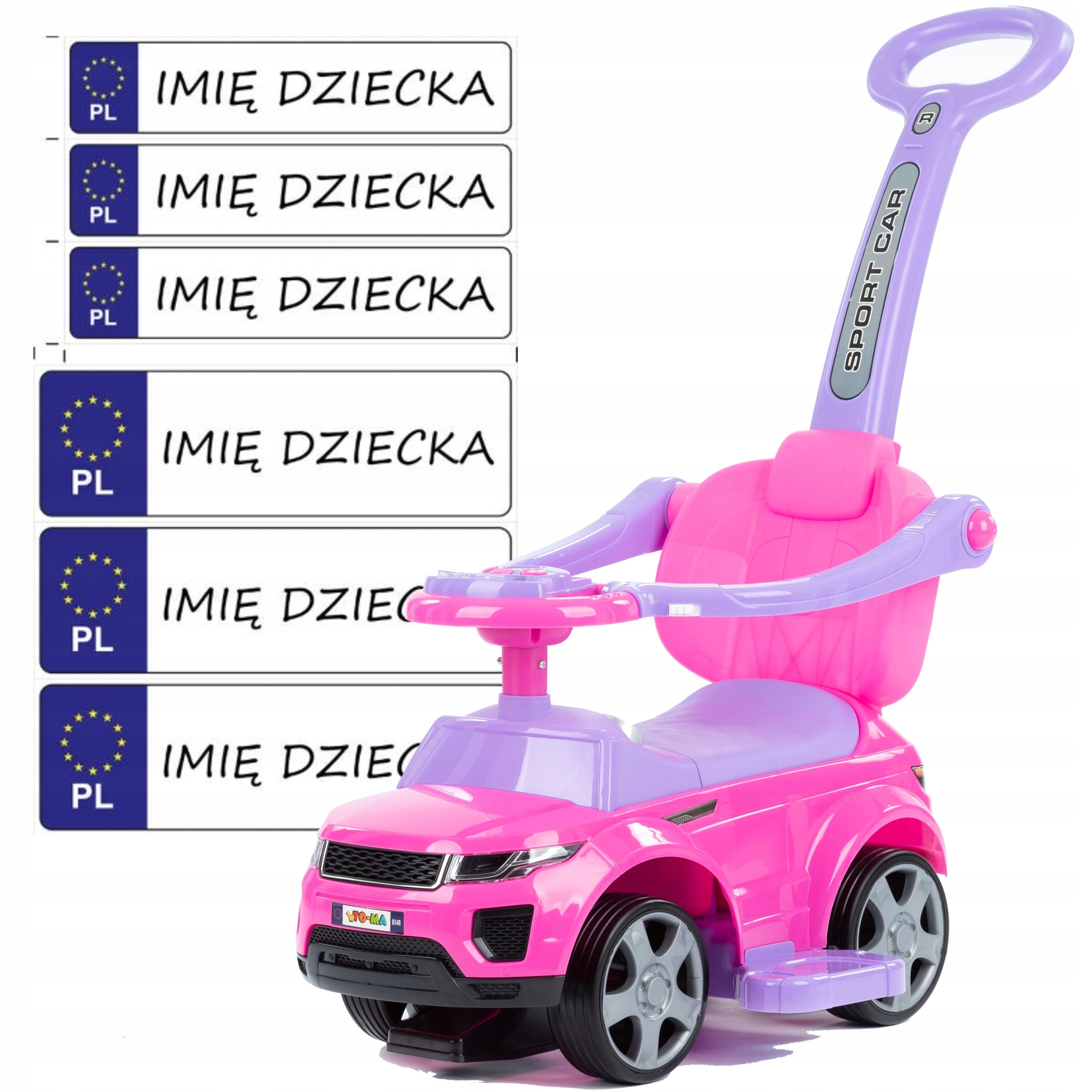 duży jeździk pchacz Gumowe Koła Tablice Imienne