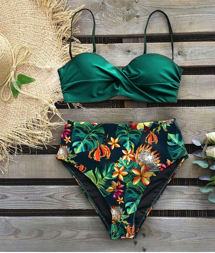 STRÓJ KĄPIELOWY DWUCZĘŚCIOWY WYSOKI STAN KWIATY M Marka bez marki