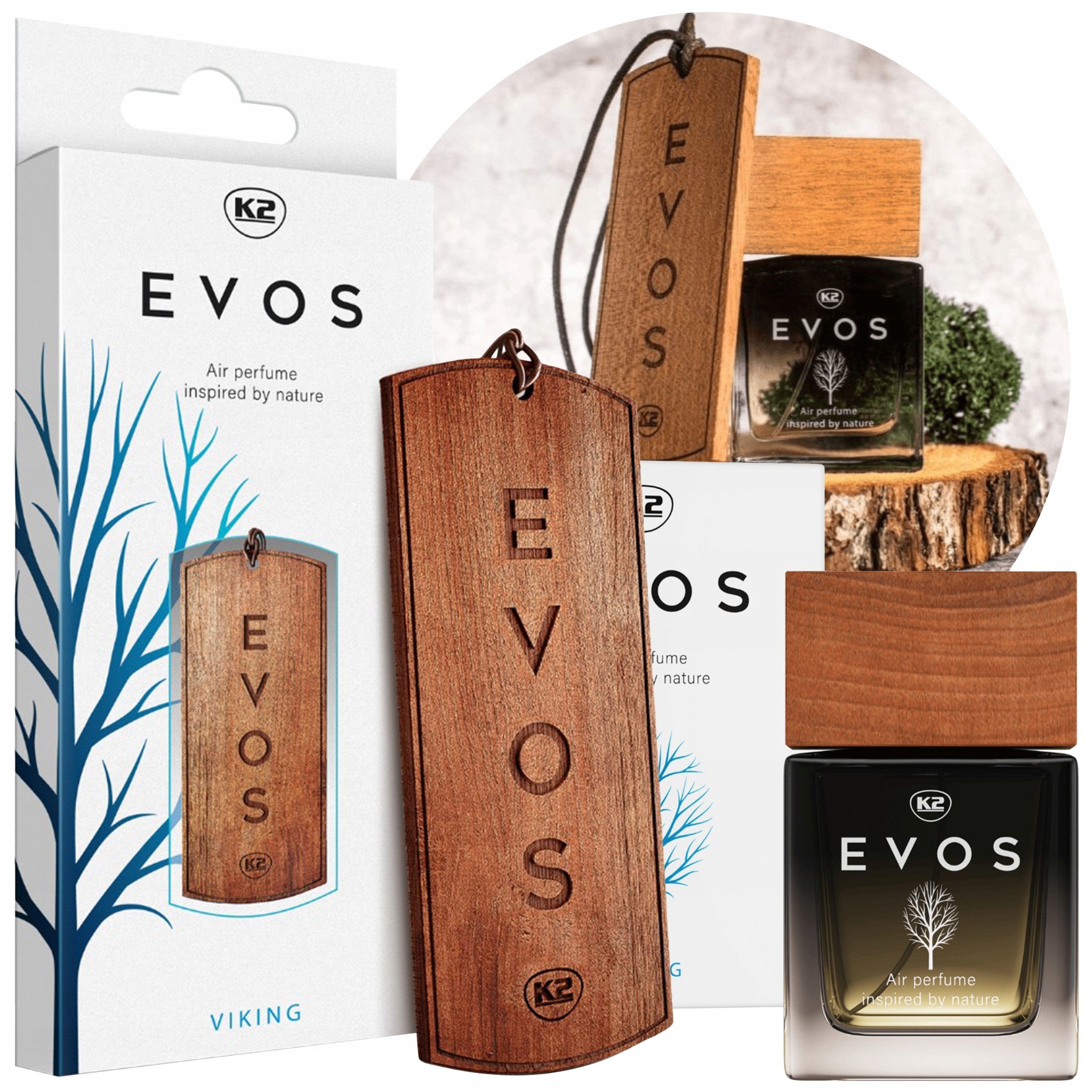 K2 EVOS VIKING ZESTAW PERFUMY 50ml + ZAWIESZKA ZAPACHOWA DREWNIANA ZAPACH
