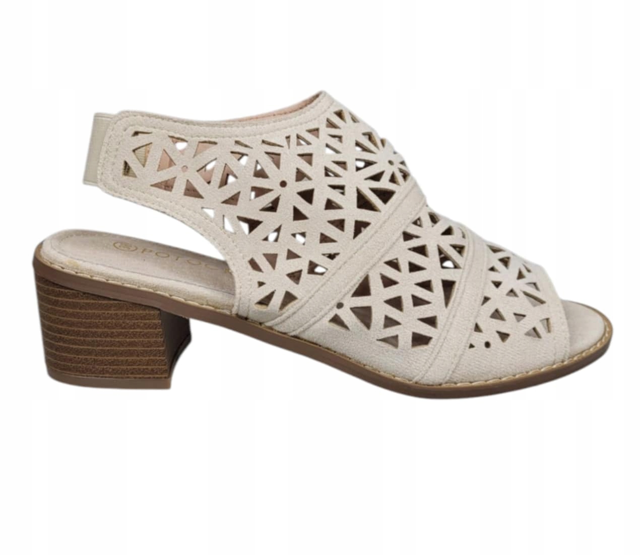 Potocki Ažurové Sandály Na Kostce 25-20331BG Béžové vel. 39