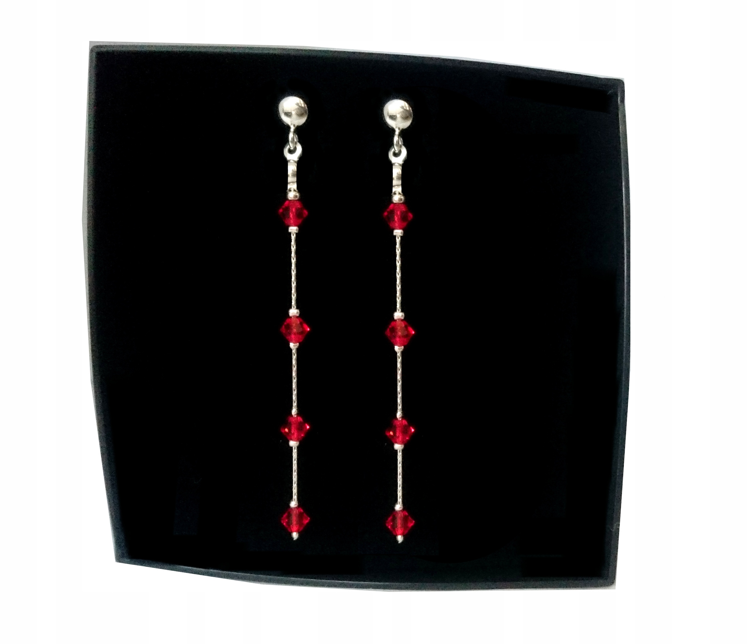 

Długie kolczyki srebrne 925 Swarovski wiszące Red