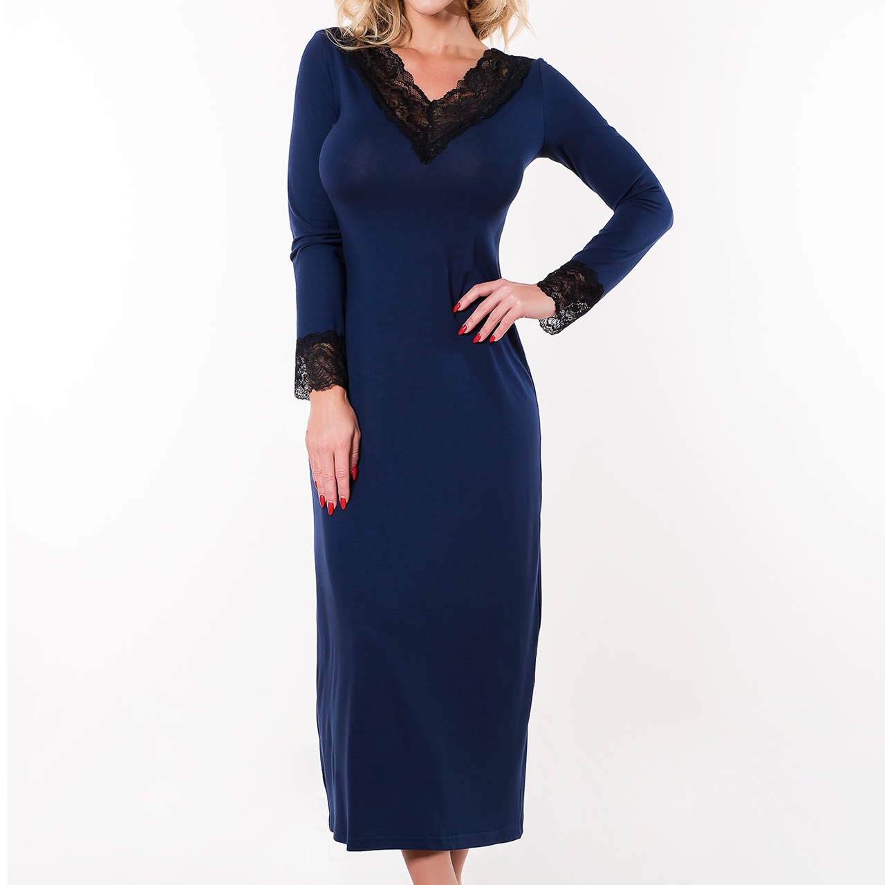 Tričko Noční Halka Ceylon L Tmavě modrá Dlouhá Viskózová S Viskózou Dlouhý Top