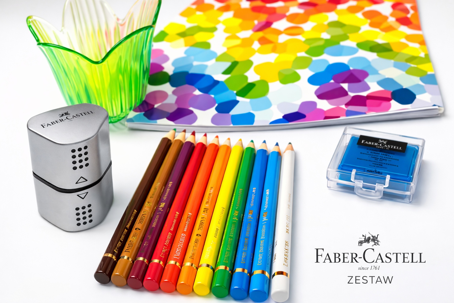Zestaw Faber Castell Polychromos Kredki 12 Ostrzałka Gumka Blok