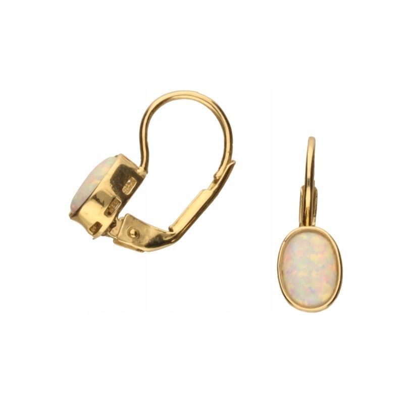 Náušnice ze zlata 585 oválné s bílým opálem na francouzském zapínání, stylové