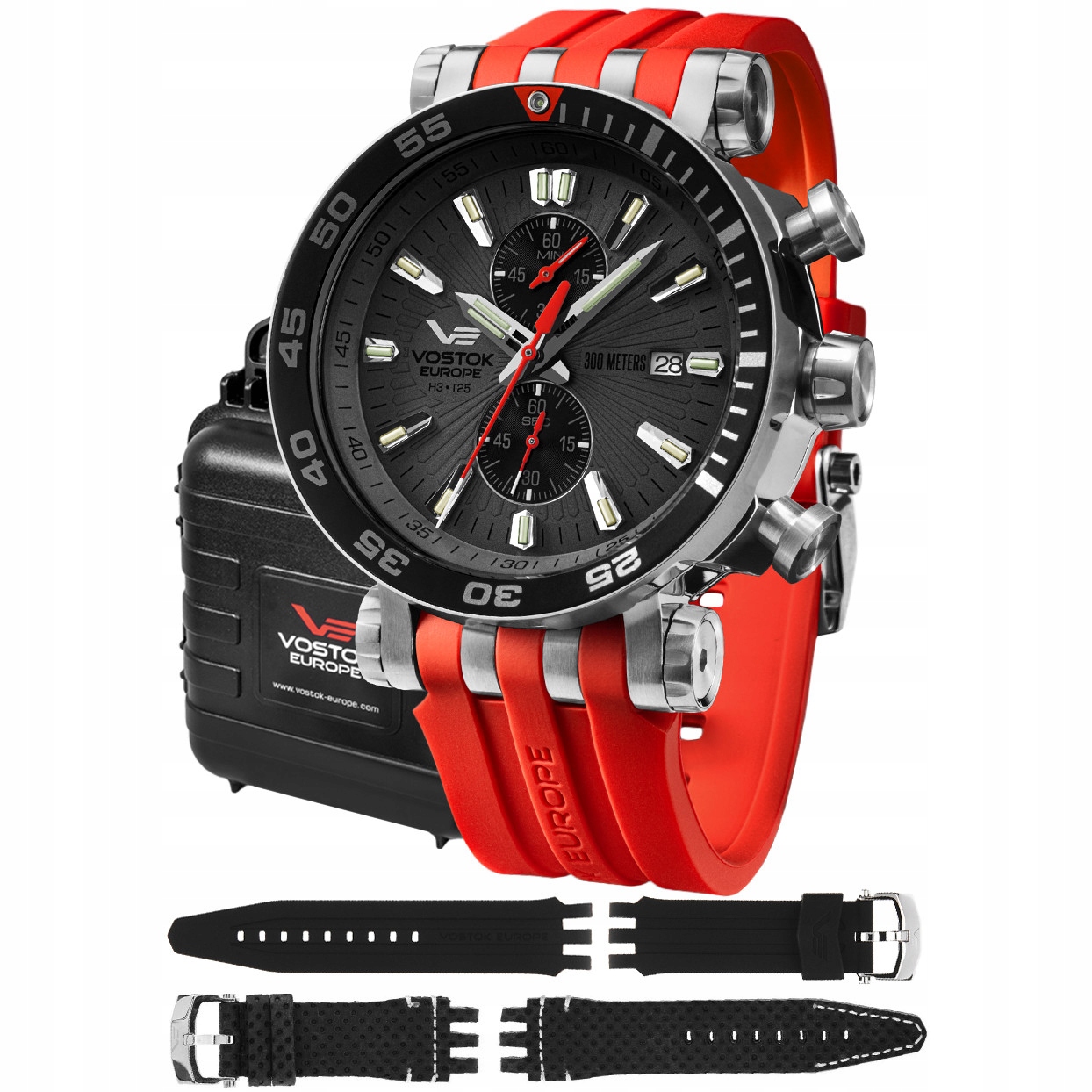 Pánské Hodinky Vostok Europe VK61-575A588SR s červeným řemínkem