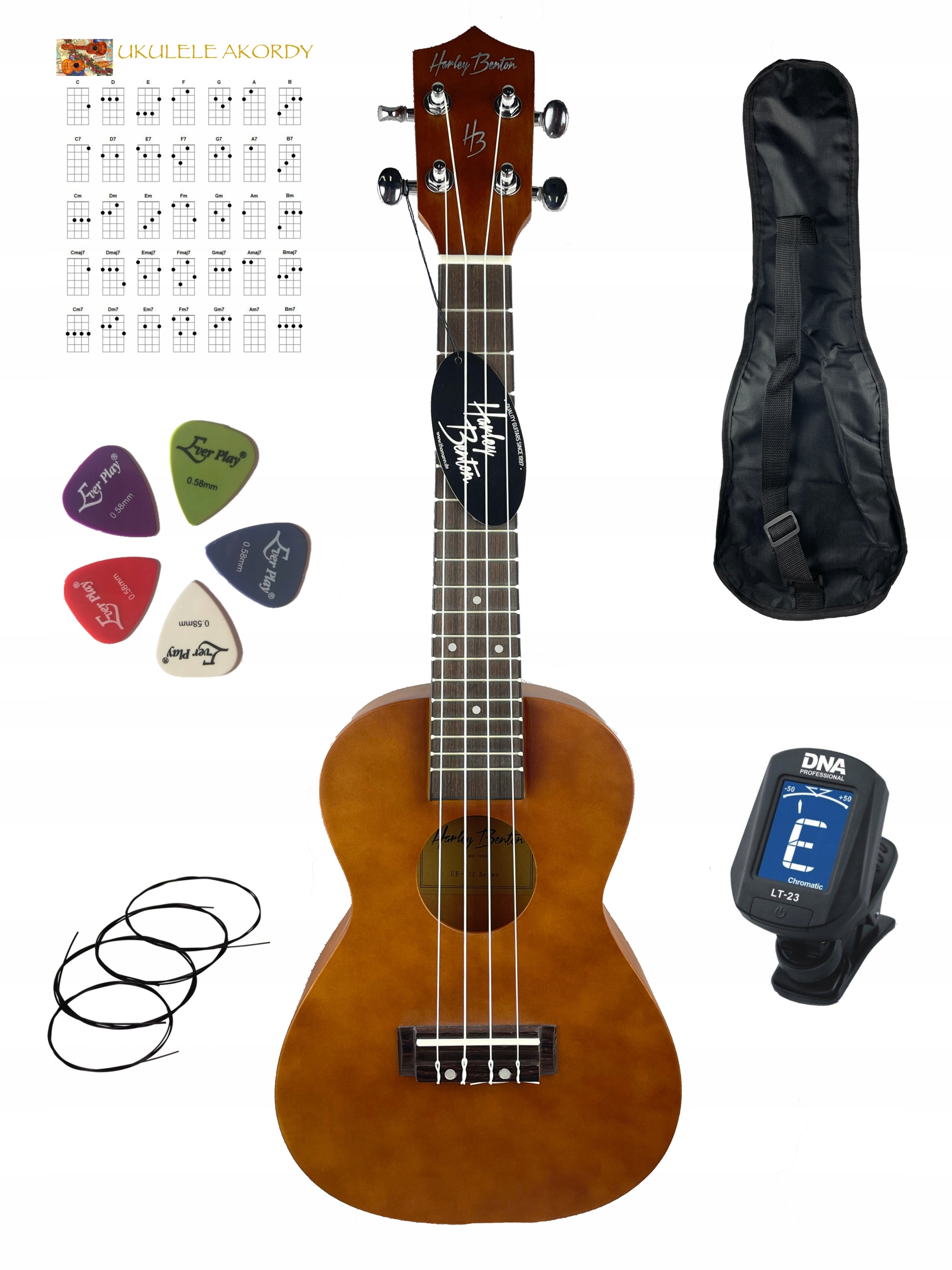 

Harley Benton Koncertowe ukulele zestaw akcesoriów