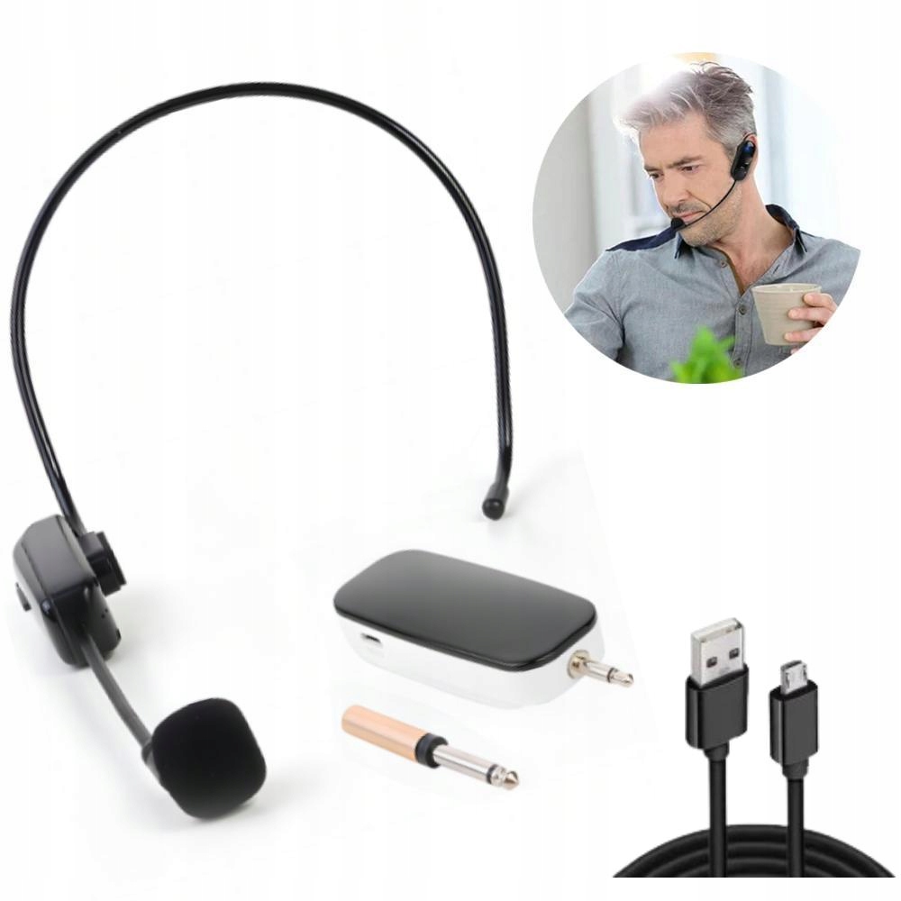 MIKROFON NAGŁOWNY BEZPRZEWODOWY ZESTAW SŁUCHAWKOWY Z MIKROFONEM