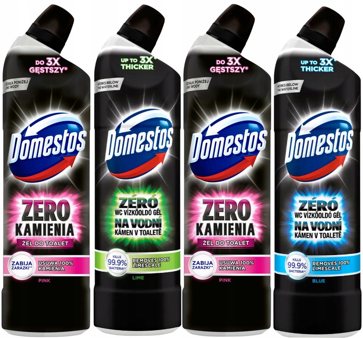 Domestos Zero Limescale toaletní Gel XL sada 4x750ml
