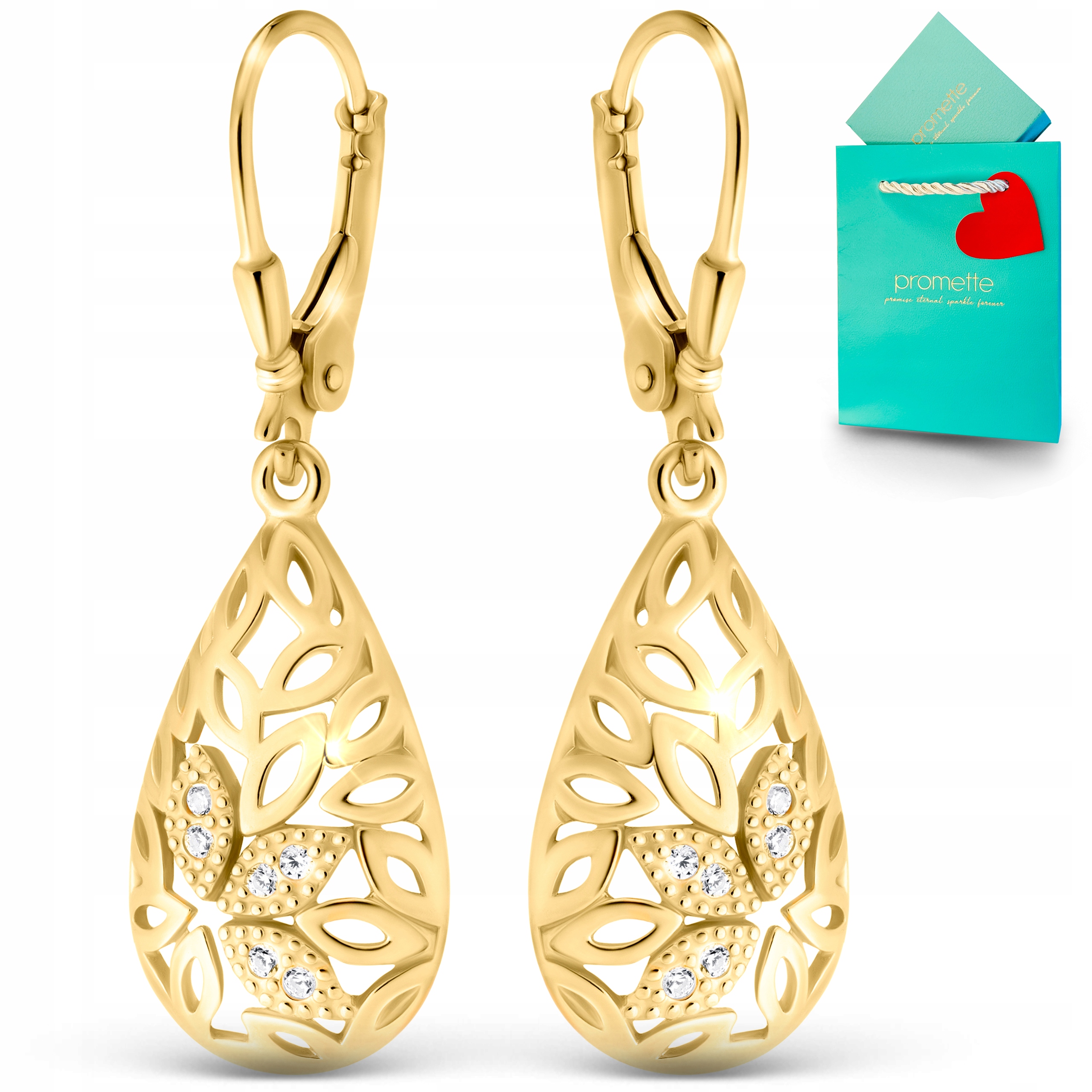 Stříbrné náušnice pozlacené zirkony, stříbrné slzy, módní anglické ryzosti 925