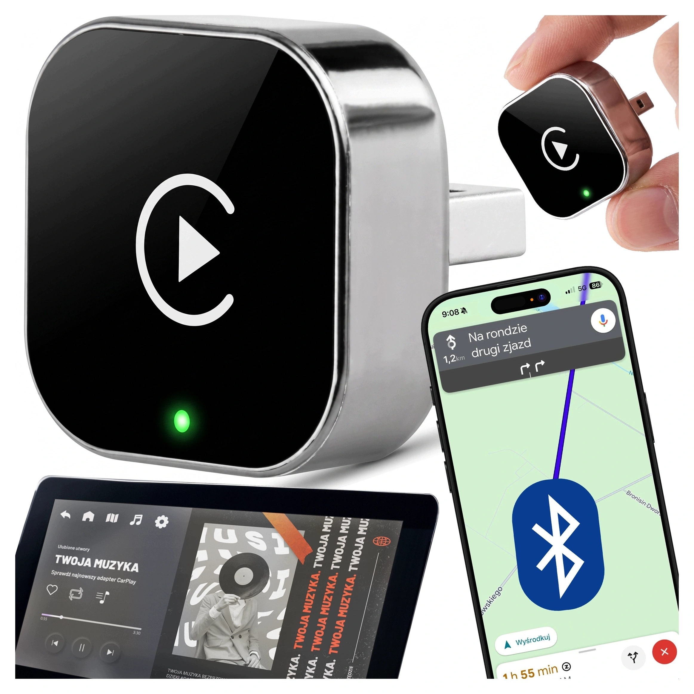 Adaptér CarPlay Bezdrátový 5.8 GHz Plug&Play iOS/Android Auto Usb Usb-c