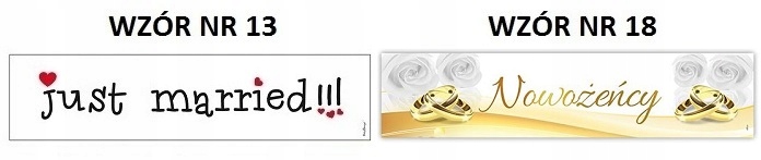TABLICE WESELNE ŚLUBNE NA SAMOCHÓD AUTO 42 WZORY Kolor dominujący biały
