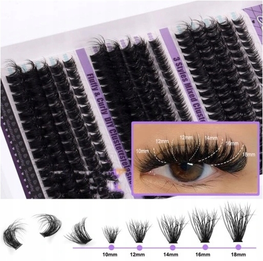 270 Kusů Premium Sada Pro Prodlužování Řas D Curl Cluster Lashes & Glue