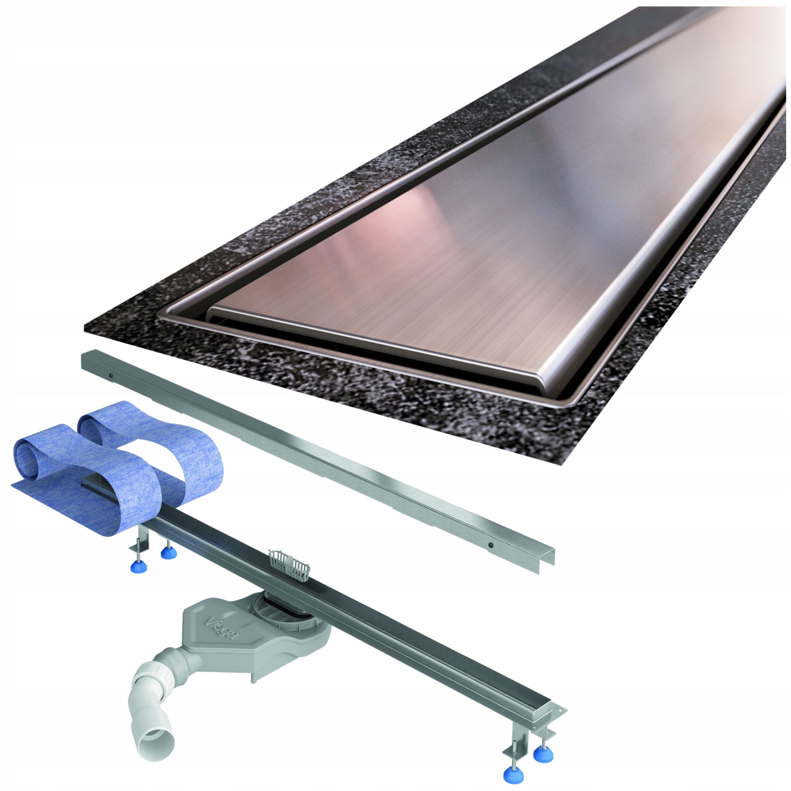 Odtokový odtok 90 cm oceľový sifón Viega kompletná sada Waterway Slim