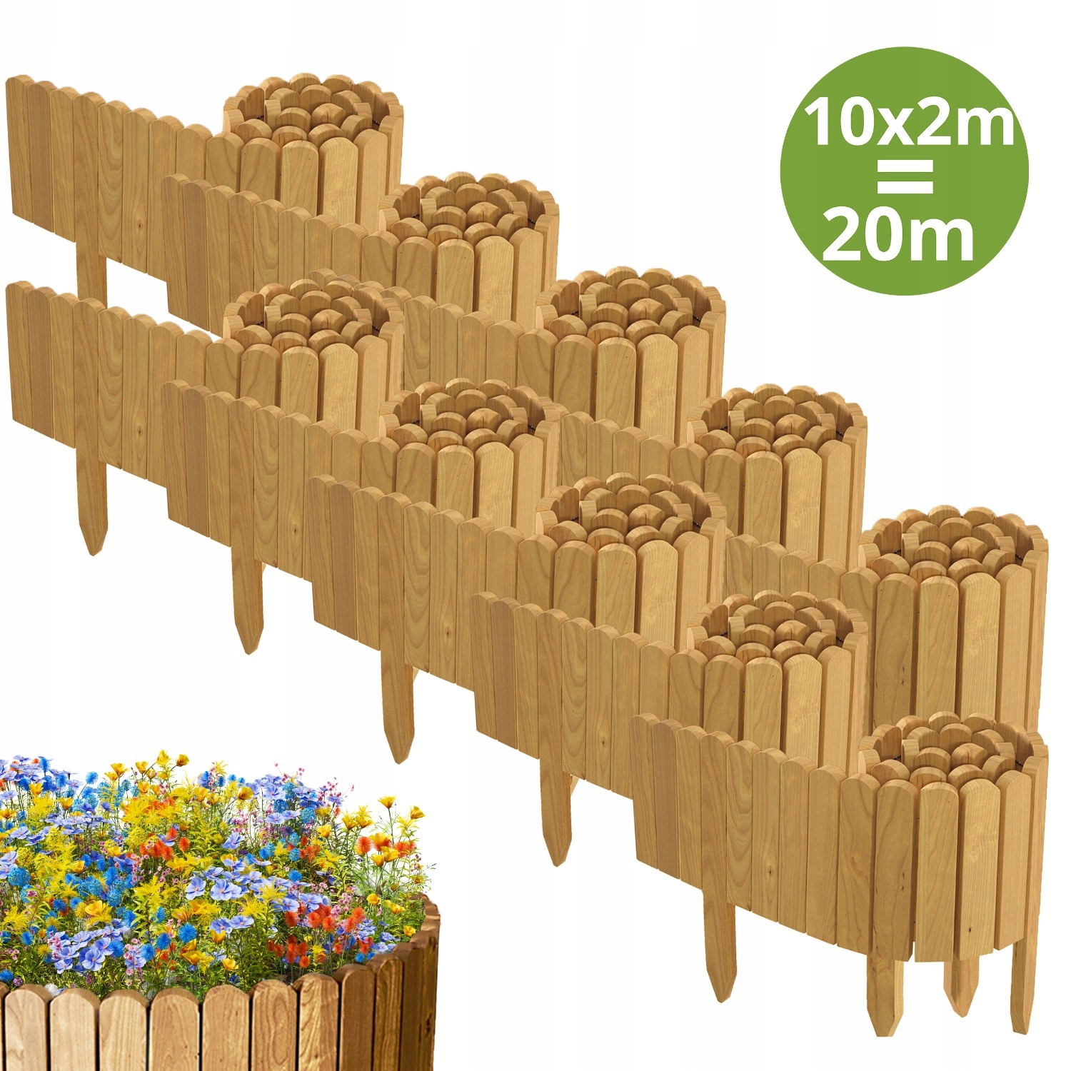 Zahradní Plot dřevěný, borovicový 2000 cm (10 x 200 cm) výška 20 cm Přírodní