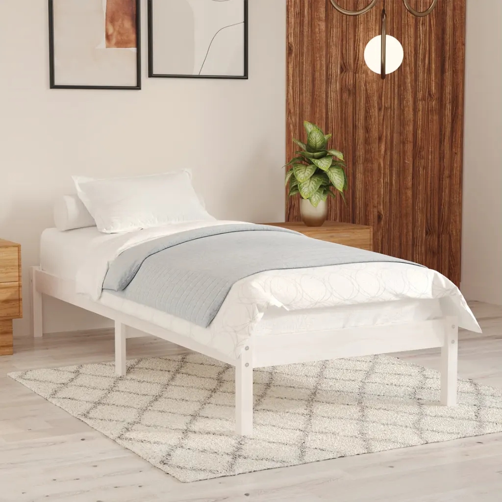 Rám postele bílý masivní dřevo 75 x 190 cm malé jednolůžko Bílá 809978