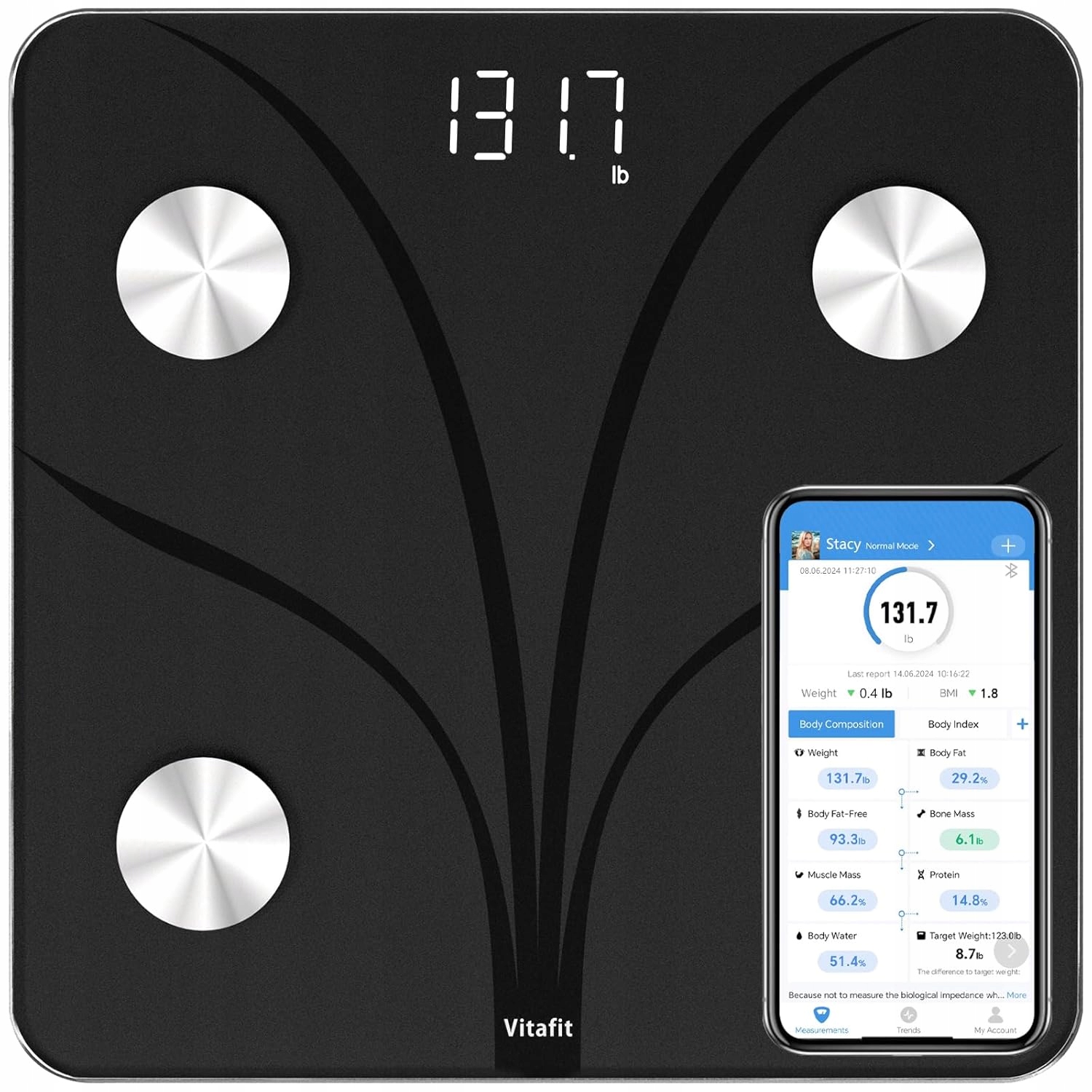 Nowa Vitafit Waga Smart Bluetooth 180kg 13 Pomiarów Aplikacja iOS/Android