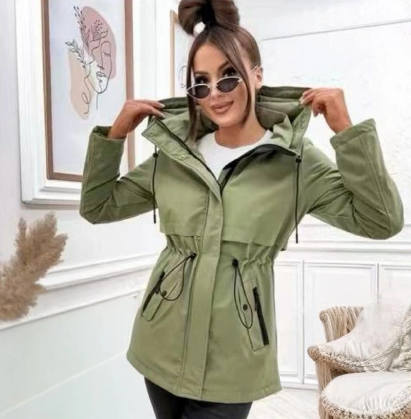 Lehká Bunda S Kapucí KK60418 Khaki M (38)