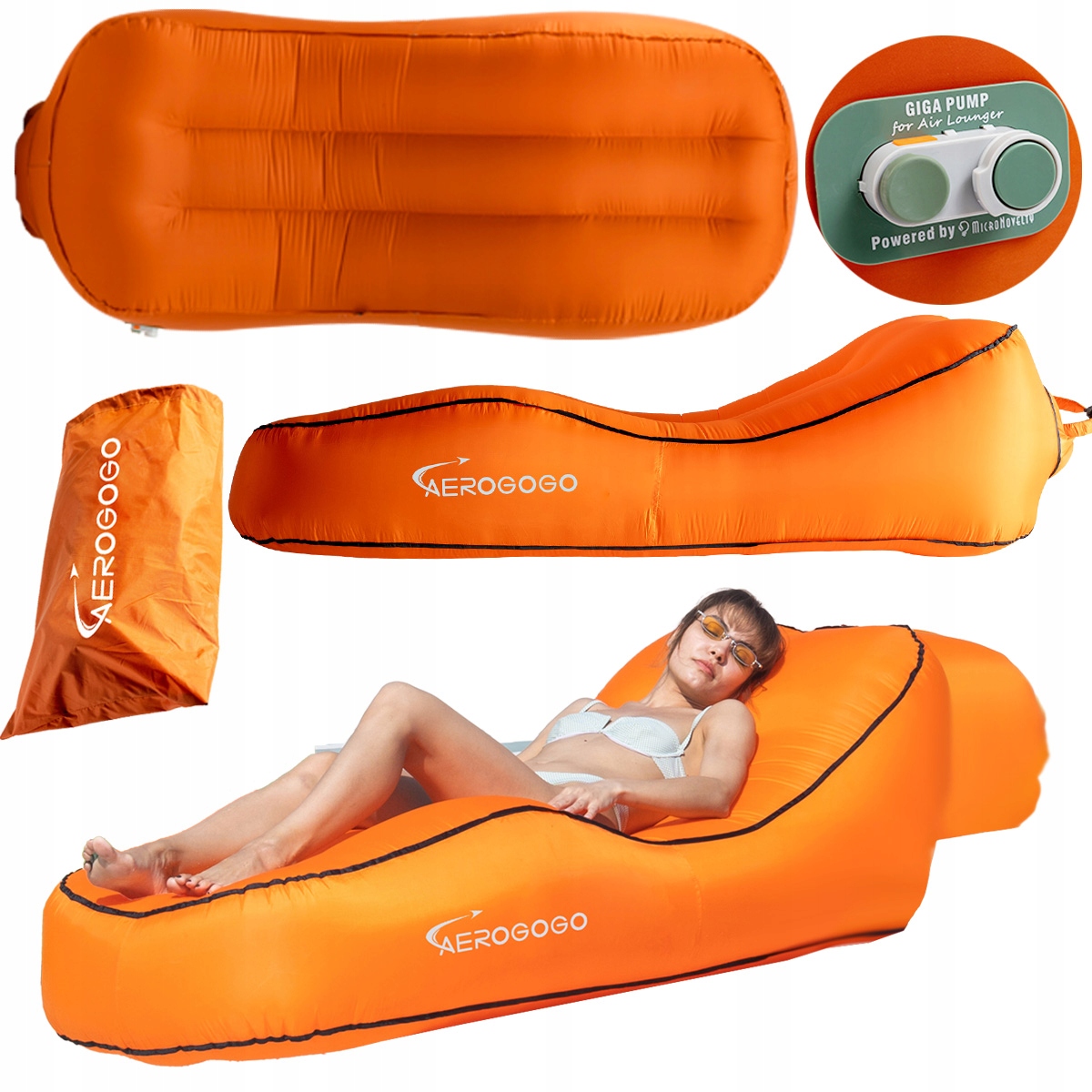 Aerogogo Materac dmuchany automatycznie Leżak Sofa pompowana CS1 Orange