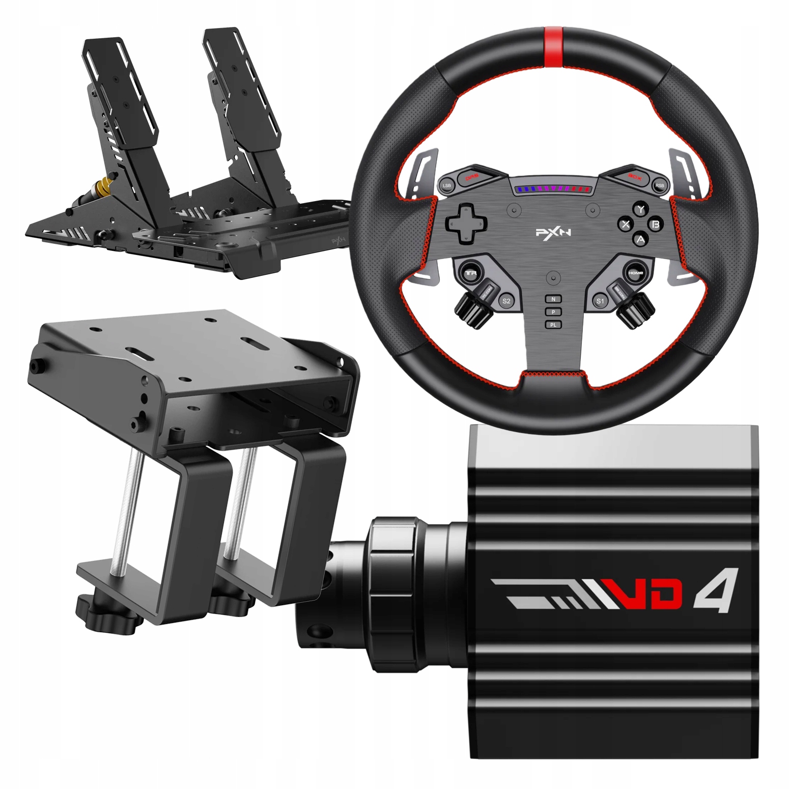 Zestaw do SimRacing Pxn VD4 kierownica pedały baza uchwyt do Pc wyścigów