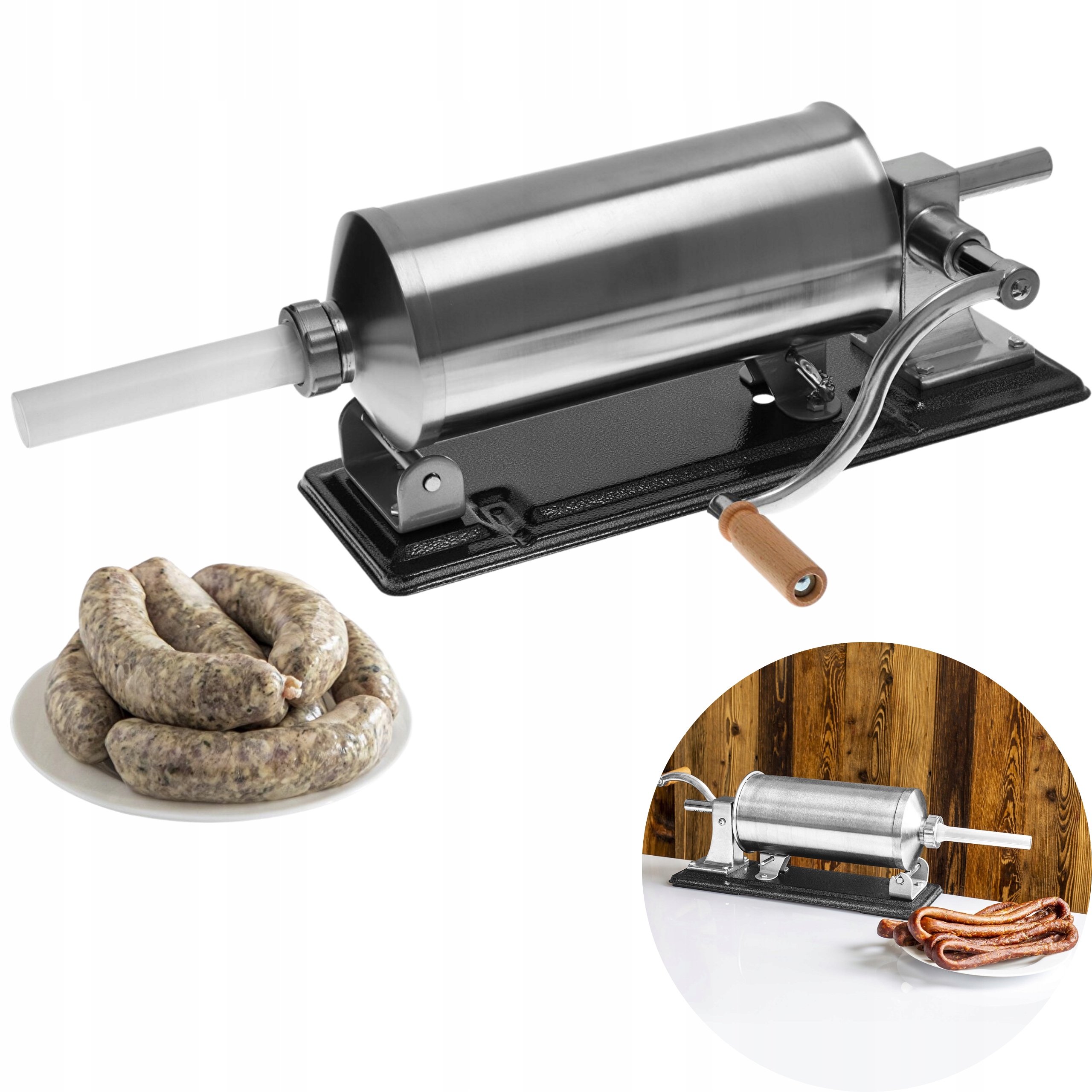 Levně Nerezová Horizontální Plnička Na Klobásy, Špachtle Browin Na 4 Kg 4 Nálevky