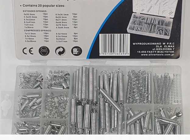 ZESTAW SPRĘŻYNEK ROZCIĄGAJĄCE ŚCIĄGAJĄCE ZAWLECZKI SPRĘŻYNOWE 200szt ETUI Marka SilverTools