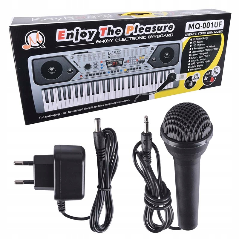ZESTAW KEYBOARD ORGANY PIANINO DO NAUKI DLA DZIECI USB MP3 MIKROFON+ STATYW Długość kabla 1.2 m