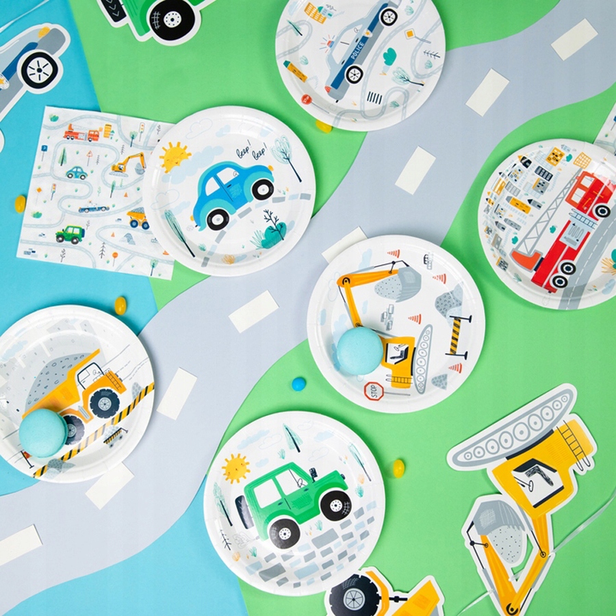 Kubeczki papierowe AUTA samochody BUDOWA POJAZDY urodziny PARTY Mix 6szt Marka PartyPal