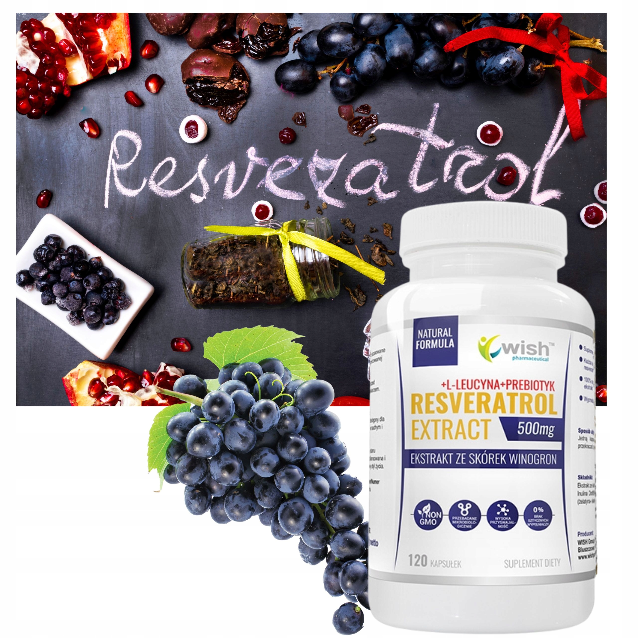 RESVERATROL 500mg EKSTRAKT ZE SKÓREK WINOGRON 120k Postać kapsułki