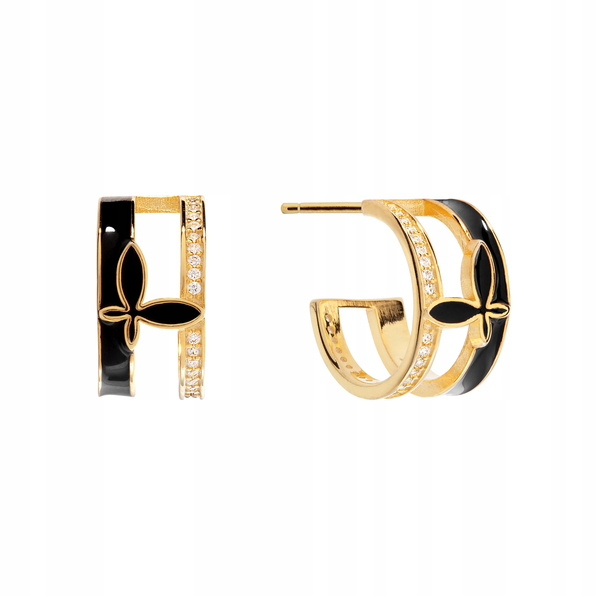 Kolczyki Pozłacane Półkola Cyrkonie Motyl Emalia 1,2cm Srebro 925 18K Sadva