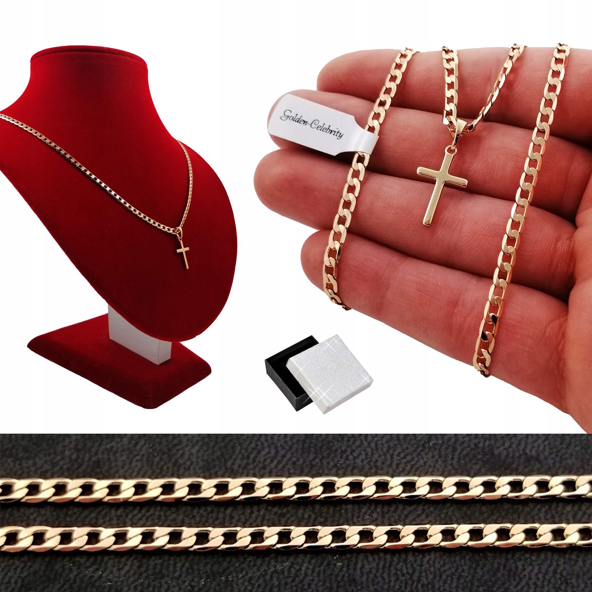 

Złoty Łańcuszek Pancerka+krzyżyk Mały 18K