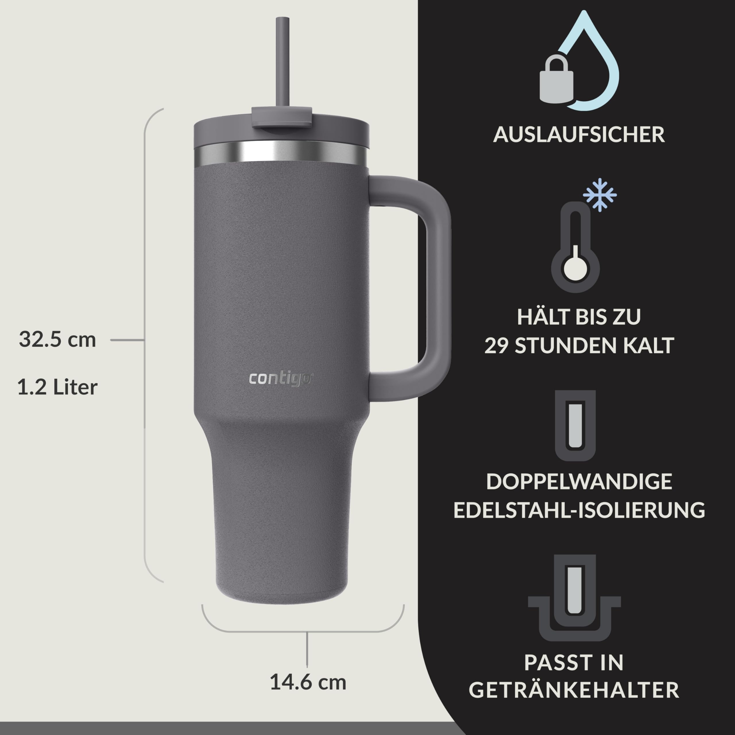 CONTIGO Butelka Termiczna Stalowa 1200 ml Z Uchem I Słomką BPA Free — miniatura 2