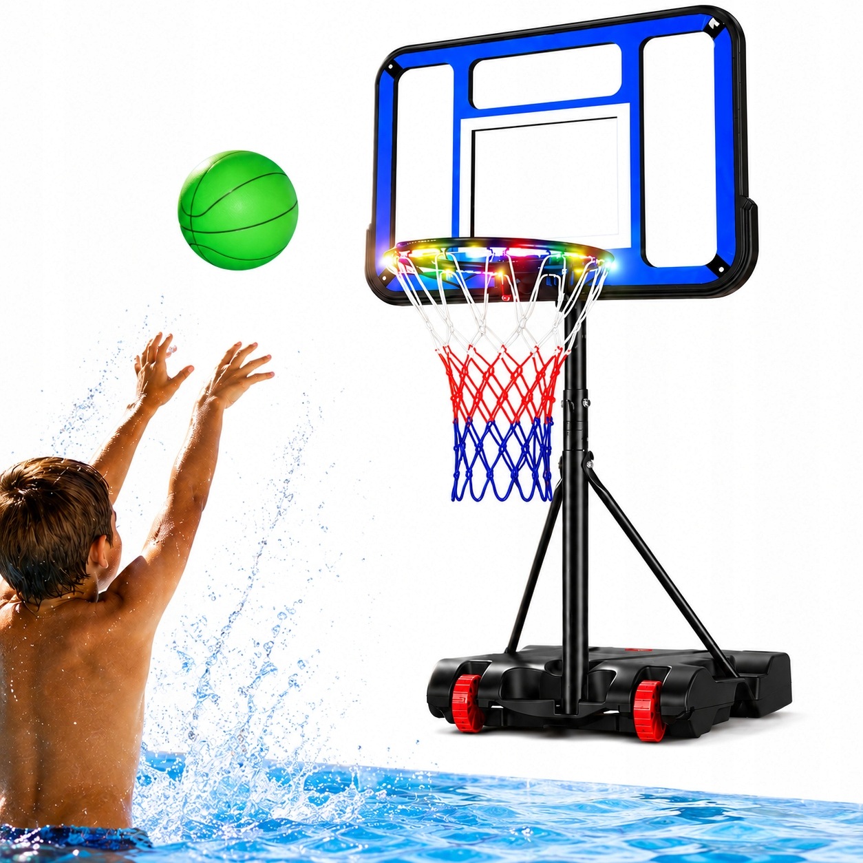 Podsvícený Basketbalový Koš 2V1 Pro Zahradu Bazénu Led, Nastavitelný, 180 CM