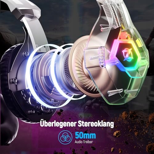 OZEINO Słuchawki Gamingowe PS4 PS5 PC 3D Dźwięk Mikrofon RGB Dla Graczy — miniatura 2