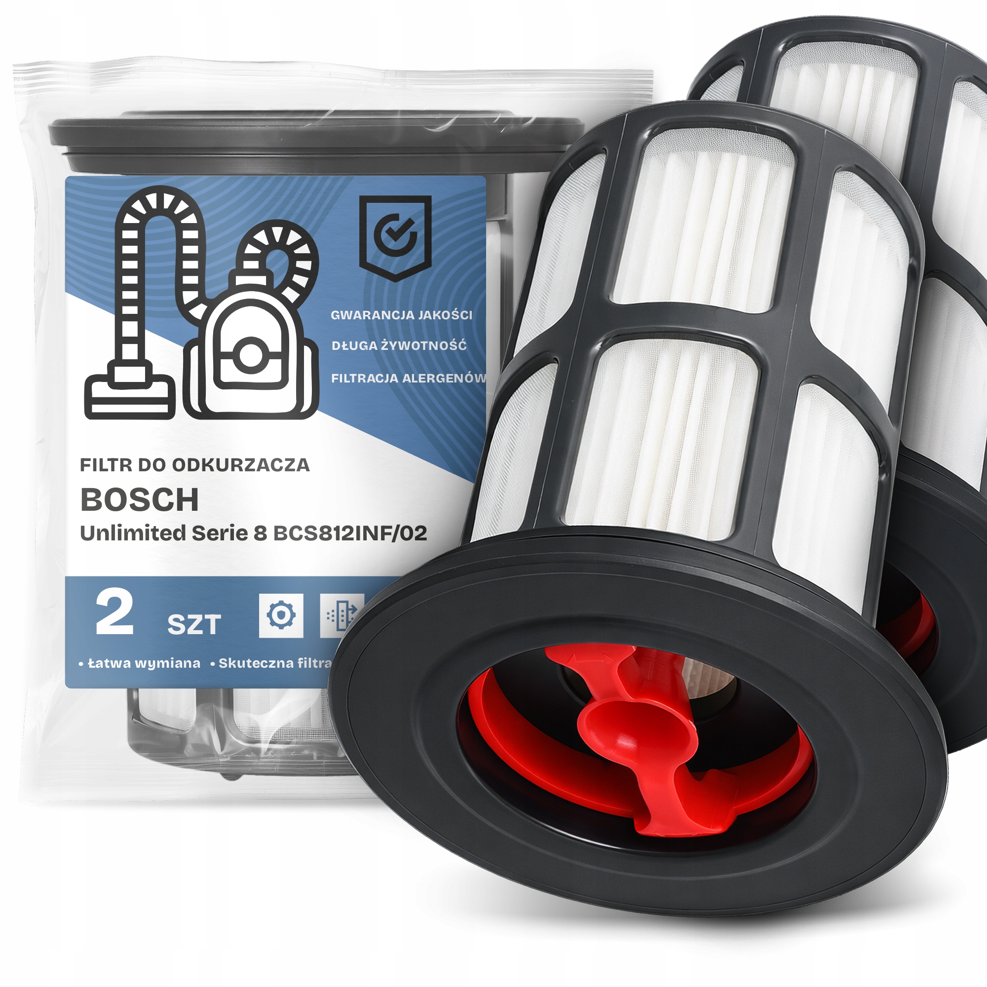 2x Filtr Pro Vysavač Bosch Unlimited Serie 8 BCS812INF/02 Hepa Filtr Em-w