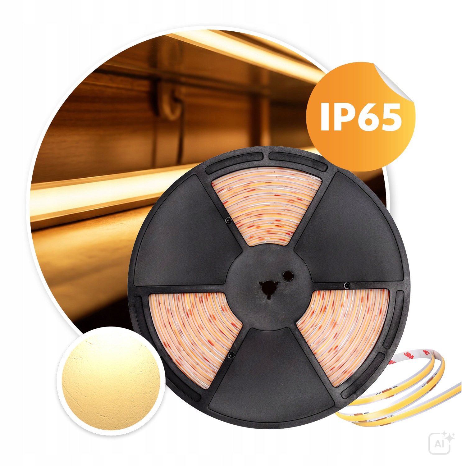 Cob Led pásek 25 m, 230 V, teplá bílá 3000 K, 24 W/m, souvislá linie světla, Bez Napájecího Kabelu, IP65