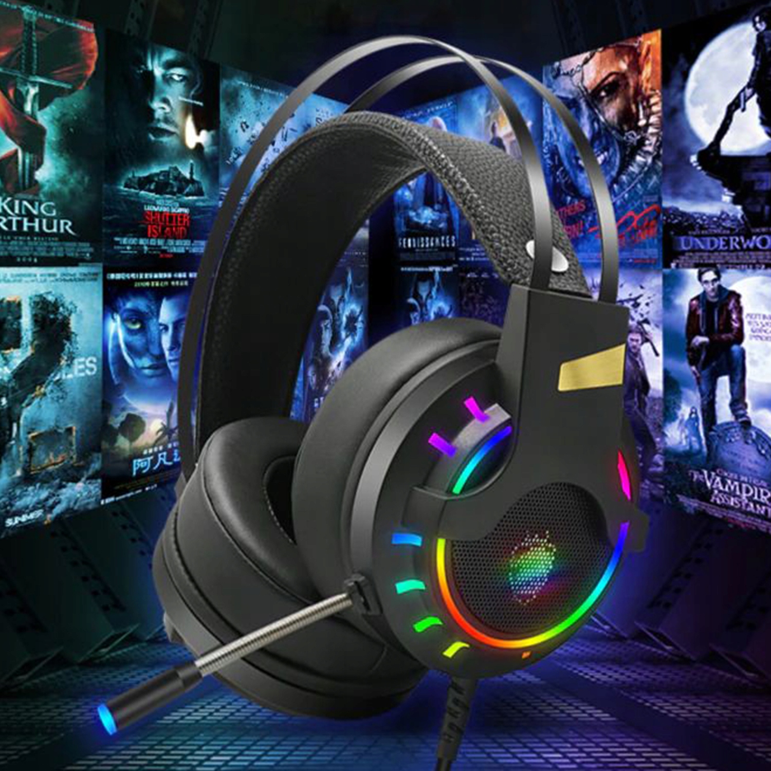 SŁUCHAWKI GAMINGOWE RGB LED MIKROFON USB JACK Regulacja głośności tak