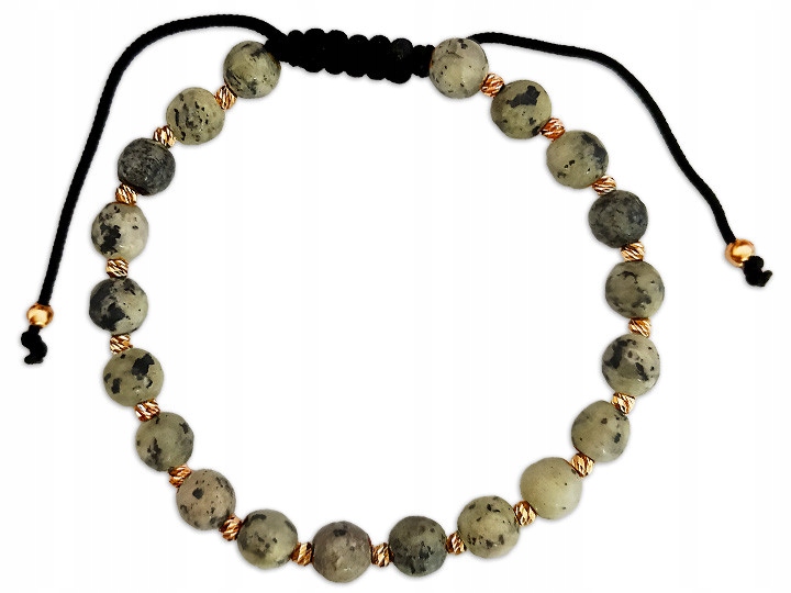 Zlatý provázkový náramek 585 s kulatými kuličkami a zlatými kuličkami