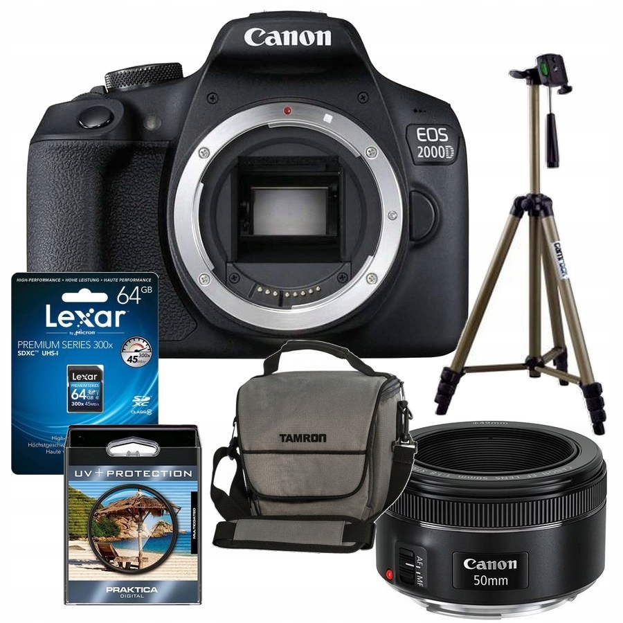 Fotoaparát Canon 2000D Objektiv 50 MM 1.8 Stm karta 64 Gb Taška Stativ TA30