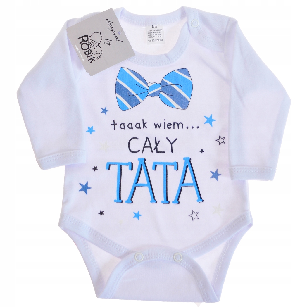 

Body cały tata r.98 białe długi rękaw bawełna