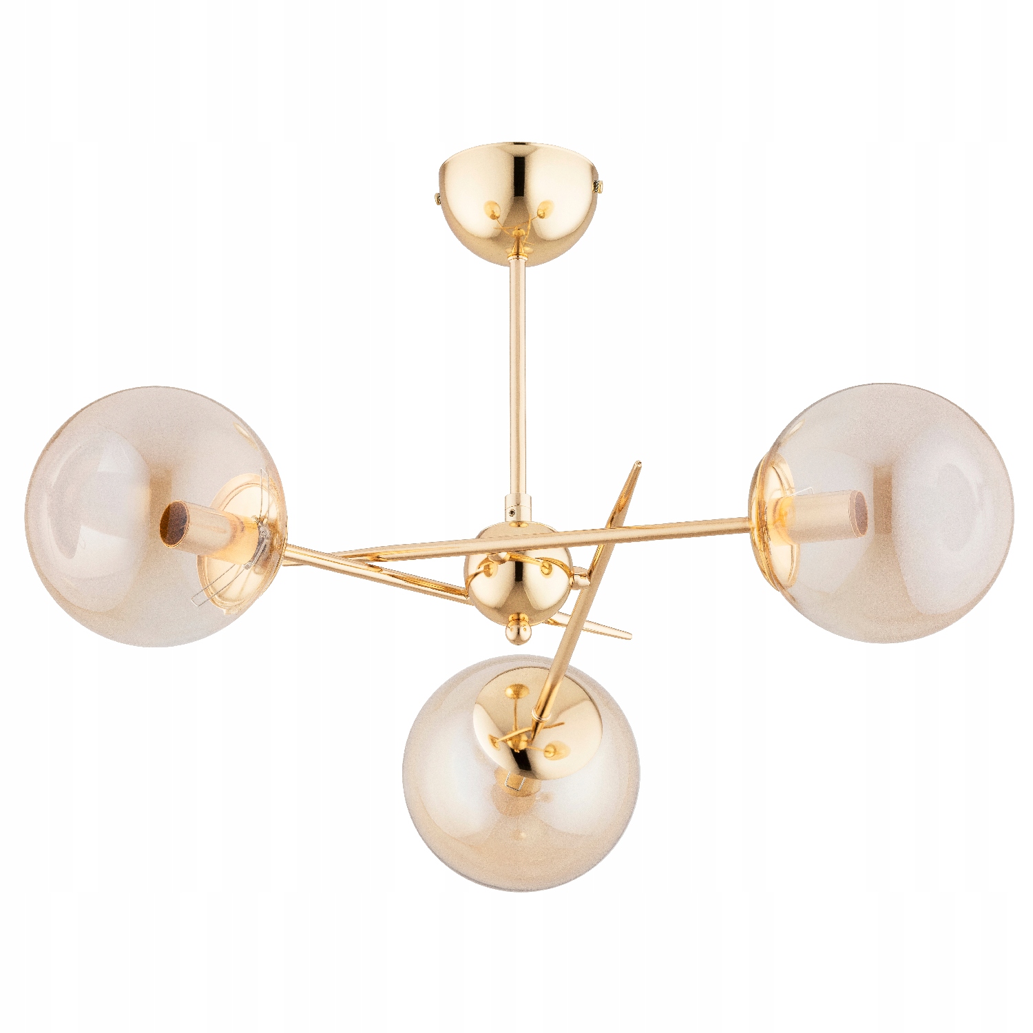NOWOCZESNA LAMPA SUFITOWA ALFA PRIMERY ZŁOTA 3xE14 Z KLOSZAMI KULKAMI
