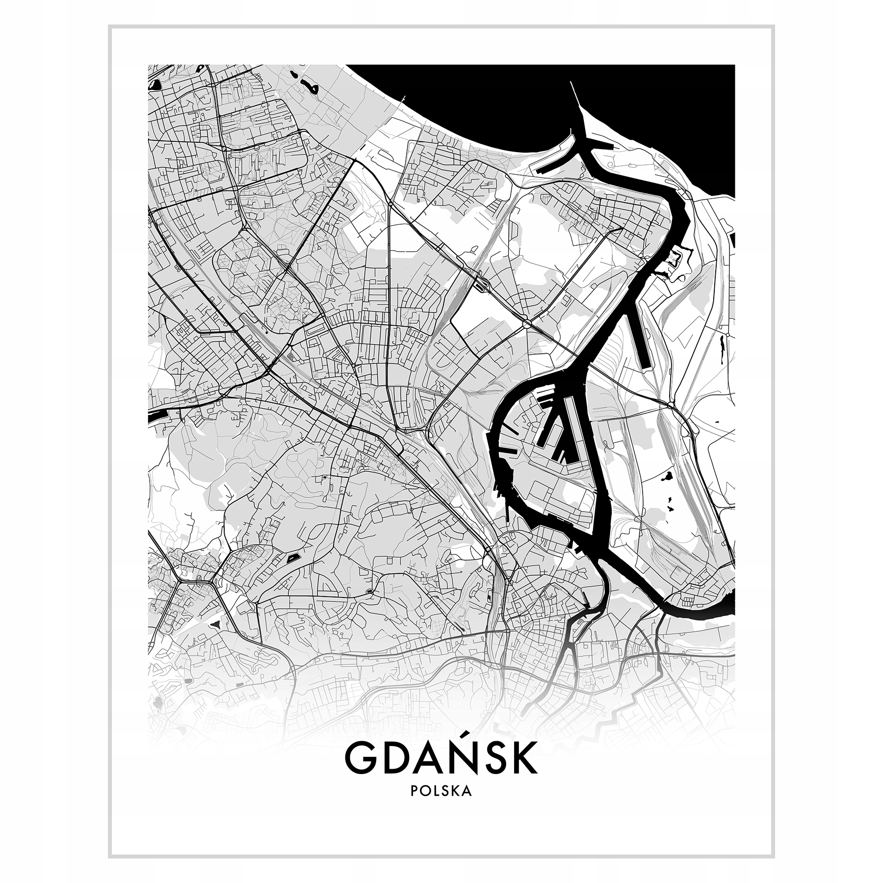 

Plakat 40x50 Mapa Gdańsk Kolor czarno-biały