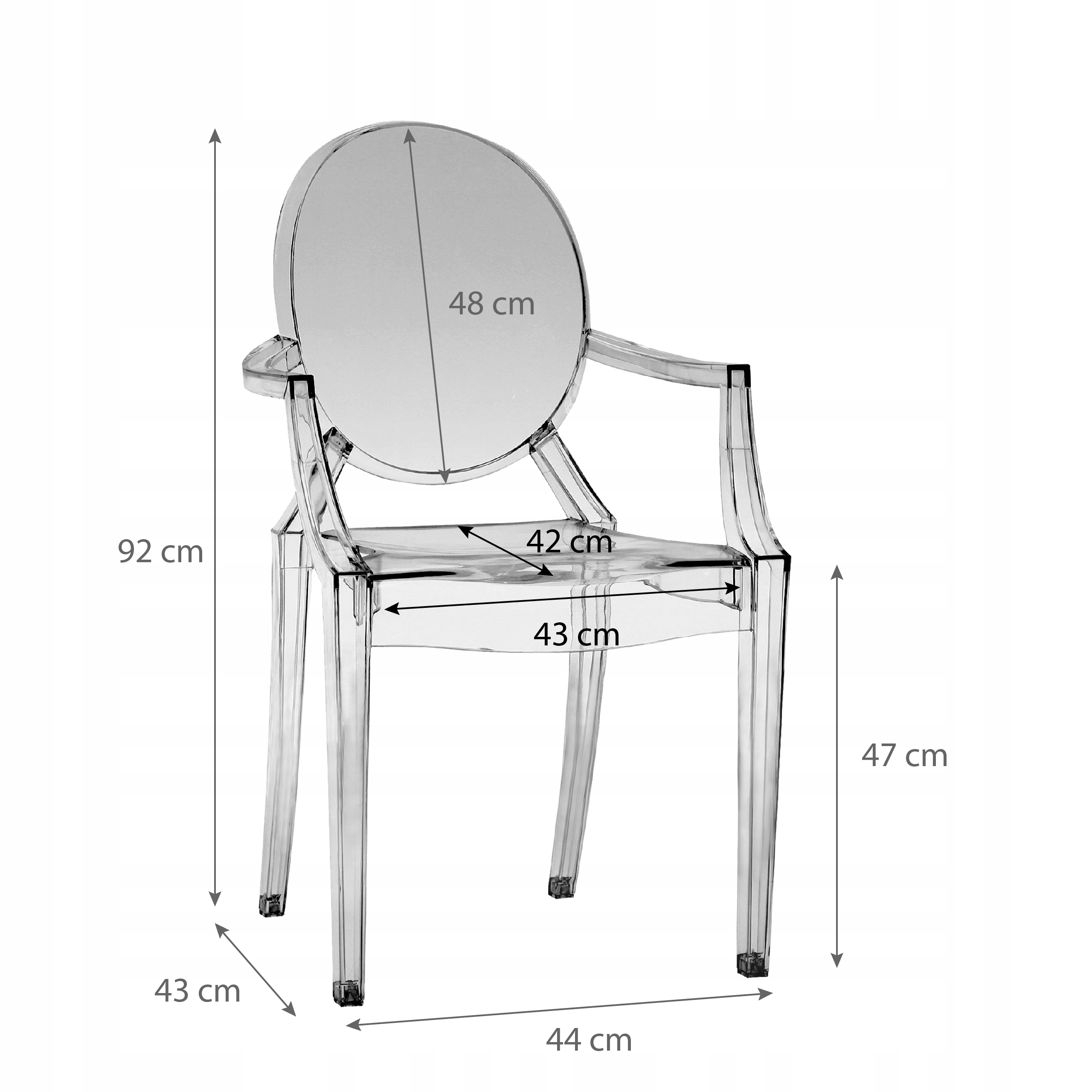 KRZESŁO KRZESŁA LOUIS GHOST NOWOCZESNE SMOKE Głębokość mebla 43 cm