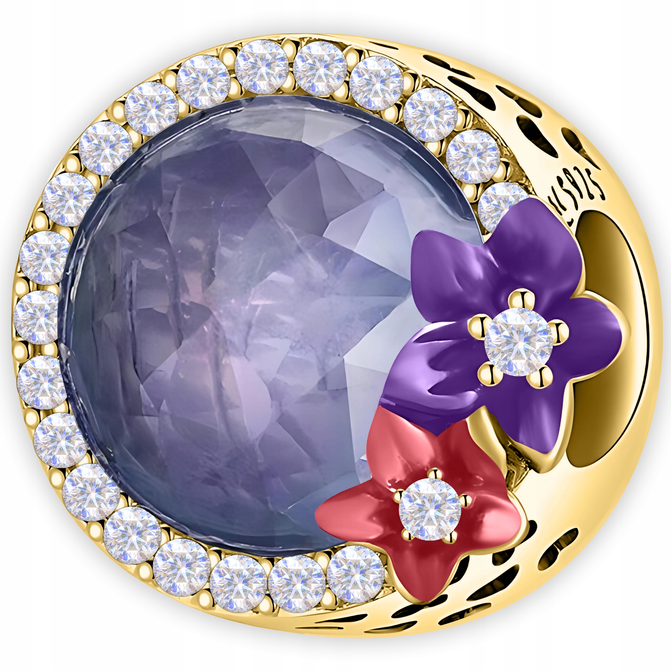 Zlatý Charms Korálek Křišťál Barevné Květiny se Zirkony Stříbro 925