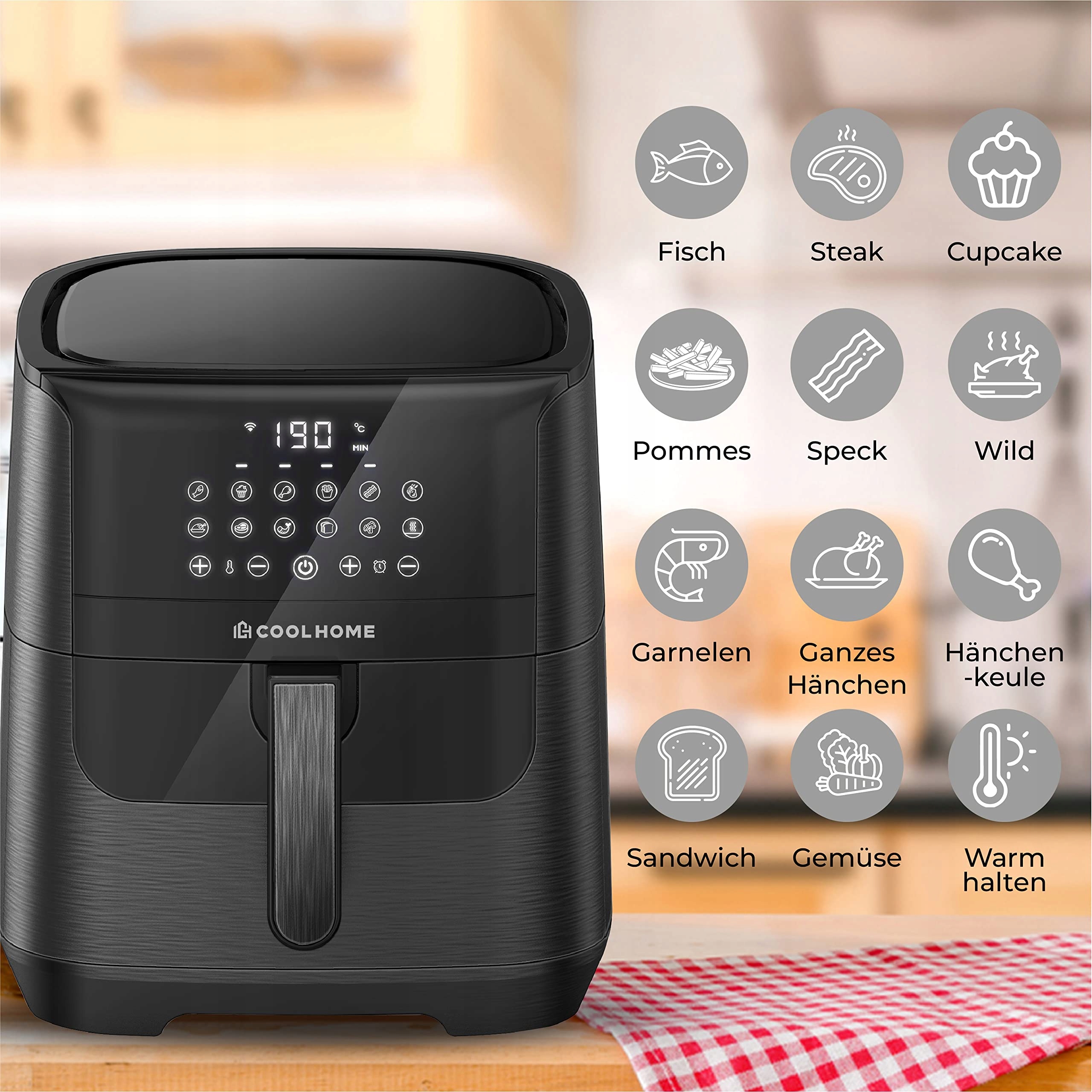 COOLHOME AF23 Frytkownica Beztłuszczowa XXL 6,5L Czarna Z Powłoką Ceramiczn — miniatura 5