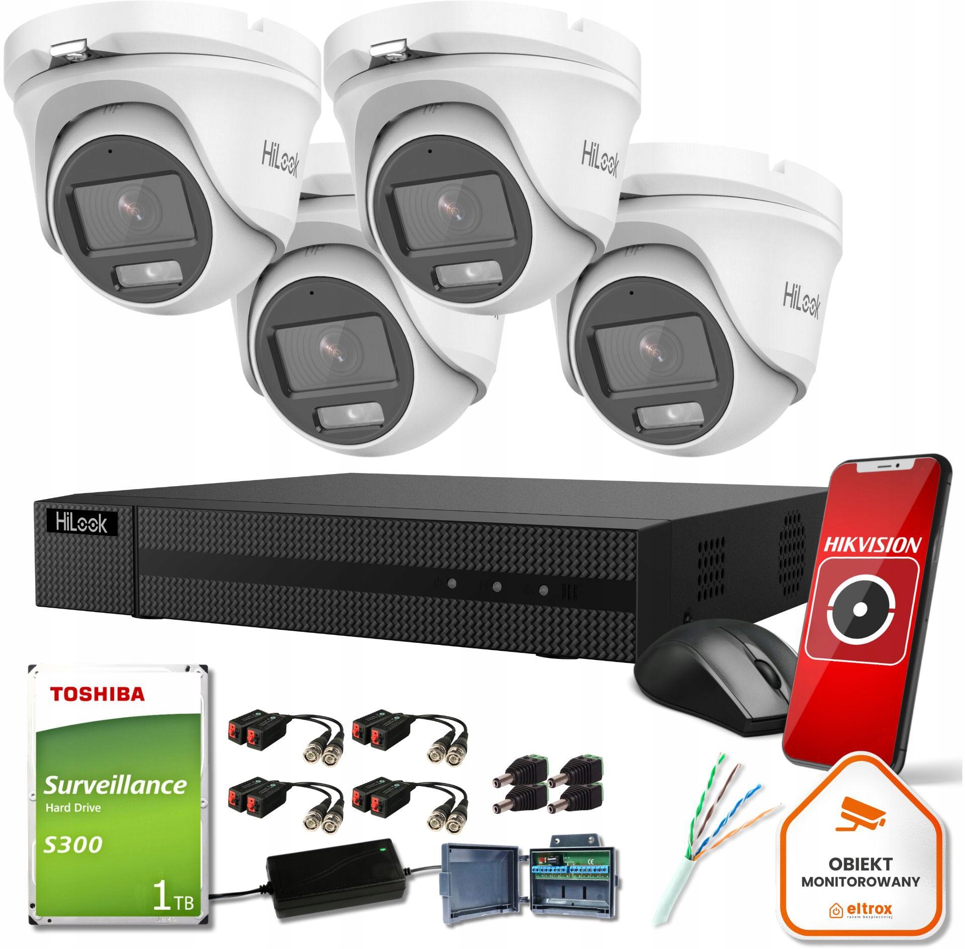 Zestaw Kamera Ip HiLook Z39718T4 x4, Rejestrator DVR-4CH-4MP